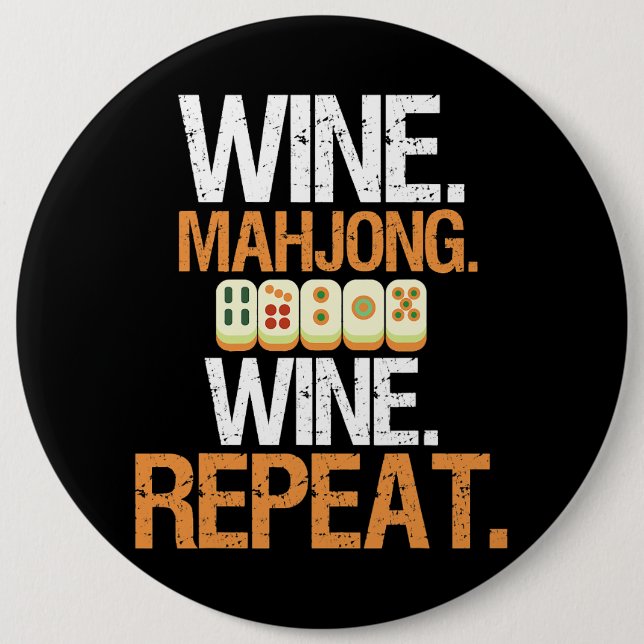 Wine Mahjong Wine Repeat Casino Player Gambling De 6 Inch Round Button (Front)