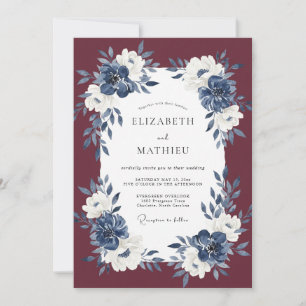 Wine Midnight Flower Eucalyptus Wedding Invitation