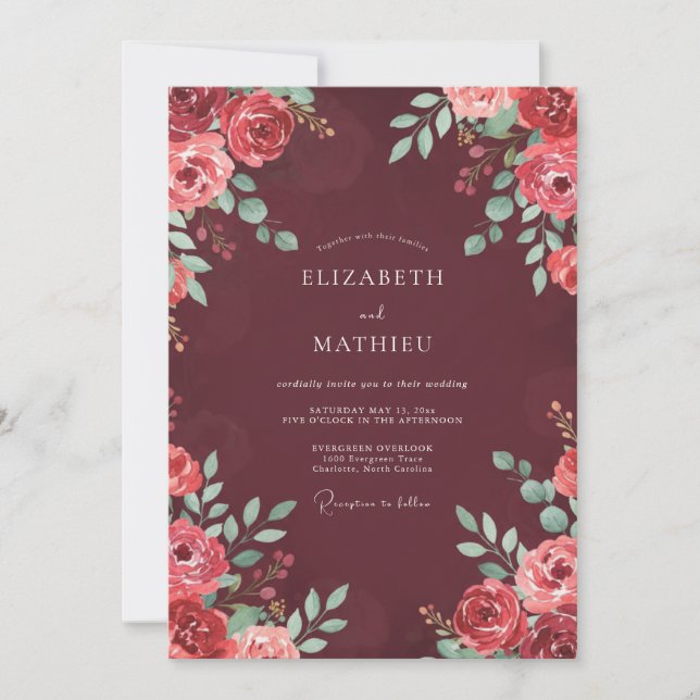 Wine Moody Botanical Autumn Wedding Invitation (Front)