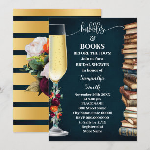 Wine Navy Bubbles & Book Before I do Bridal Shower Invitation
