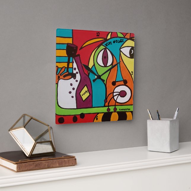 Wine O'Clock by ByOtherSide Square Wall Clock (Office)