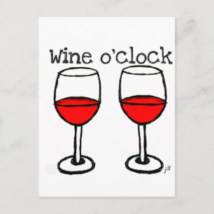 "WINE O'CLOCK" FUN RED WINE PRINT POSTCARD