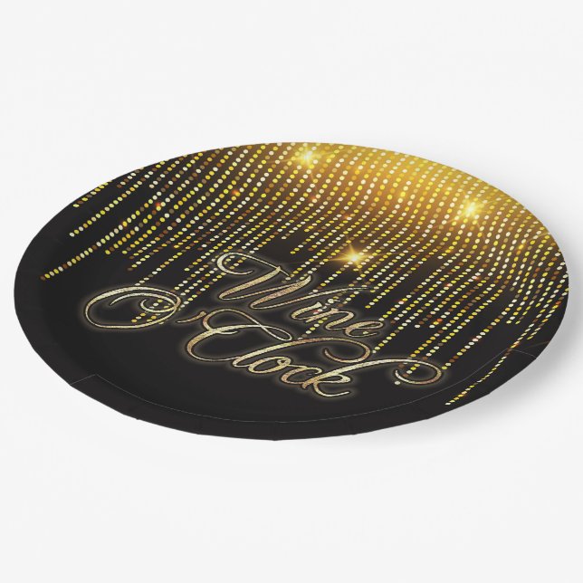 Wine O'Clock Gold Glitz Paper Plate (Angled)
