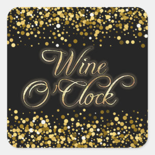 Wine O'Clock Gold Sparkle Square Sticker
