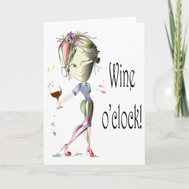 Wine O'Clock, humourous greeting card (Front)