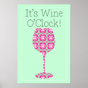 Wine O'Clock! Humourous Mod pattern poster