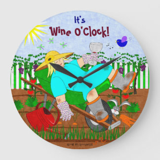 Wine O'Clock in the Garden Large Clock