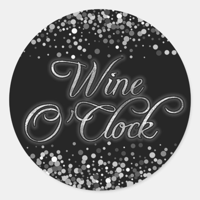 Wine O'Clock Silver Sparkle Classic Round Sticker (Front)