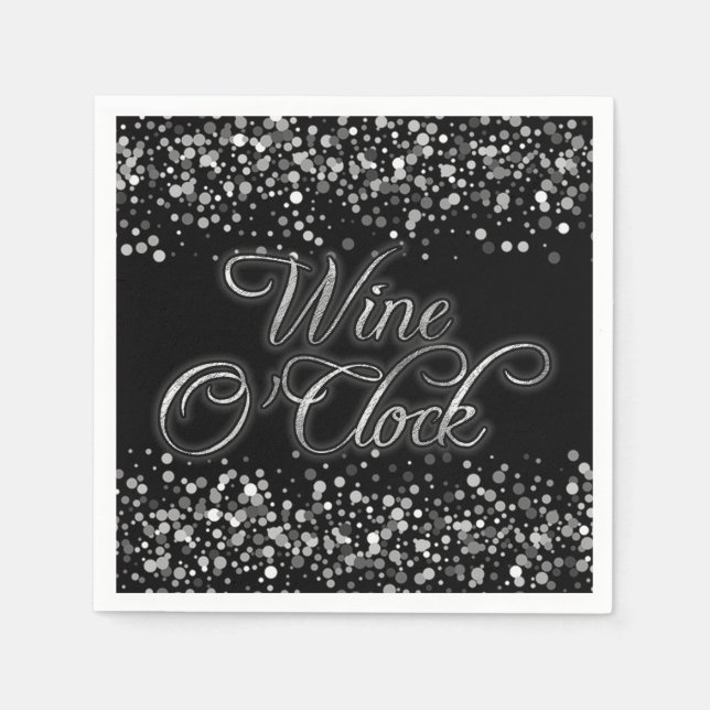 Wine O'Clock Silver Sparkle Napkin (Front)