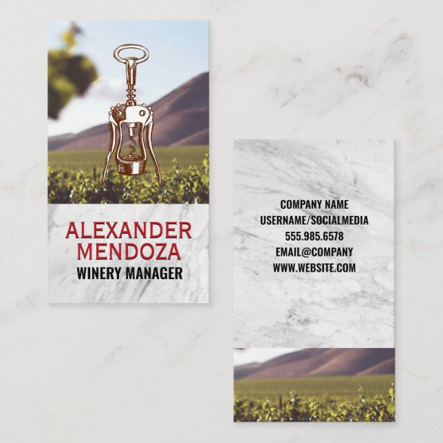 Wine Opener | White Marble | Vineyard Business Card (Front/Back)