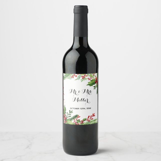 Wine or Sparkling Wine bottle label botanical wedd (Front)