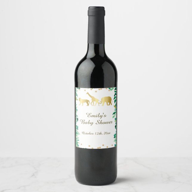 Wine or Sparkling Wine bottle label jungle animals (Front)