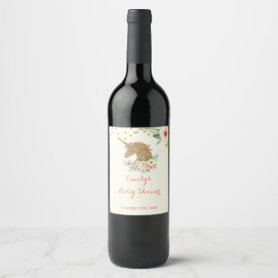 Wine or Sparkling Wine bottle label unicorn peach 