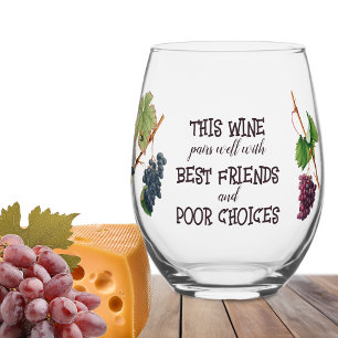Wine Pairs Well Best Friends Funny Stemless Wine Glass