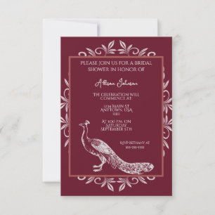Wine Peacock Flourish Bridal Shower Invitation