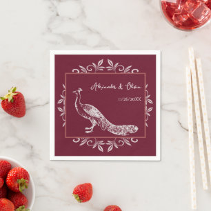 Wine Peacock Flourish Bridal Shower Napkins