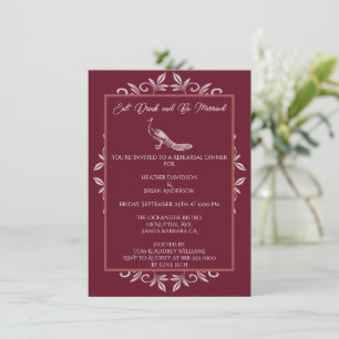 Wine Peacock Flourish Rehearsal Dinner Invitation