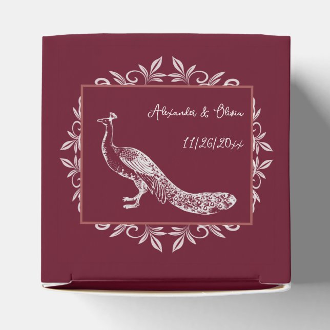 Wine Peacock Flourish Wedding Favour Box (Top)