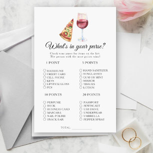 Wine & pizza bridal shower What's in your purse 