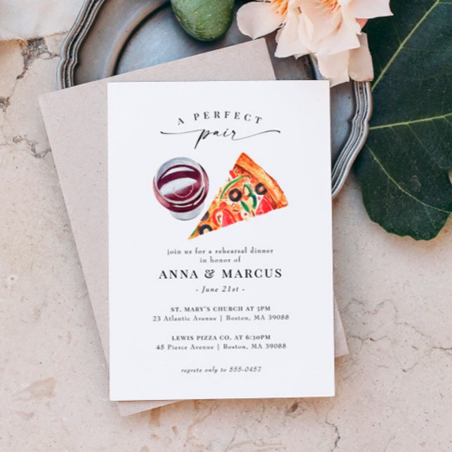 Wine & Pizza Perfect Pair Rehearsal Dinner Invitation (Creator Uploaded)