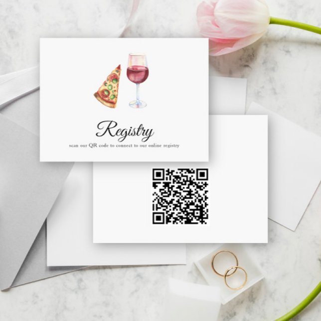 Wine,Pizza QR Code Bridal Shower Registry  Enclosure Card (Creator Uploaded)