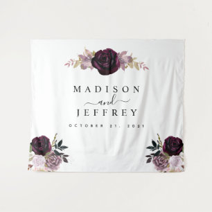 Wine Plum Mauve Fall Floral Wedding Backdrop Tapestry