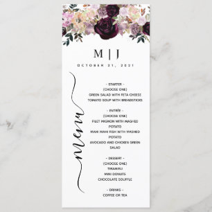 Wine Plum Mauve Fall Floral Wedding Menu
