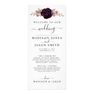 Wine Plum Mauve Fall Floral Wedding Program