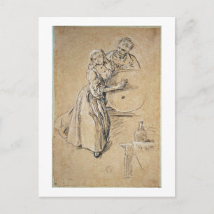 Wine-pourer with a Young Man (chalk) card