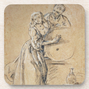 Wine-pourer with a Young Man (chalk) card Coaster