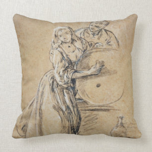 Wine-pourer with a Young Man (chalk) card Throw Pillow
