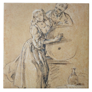 Wine-pourer with a Young Man (chalk) card Tile