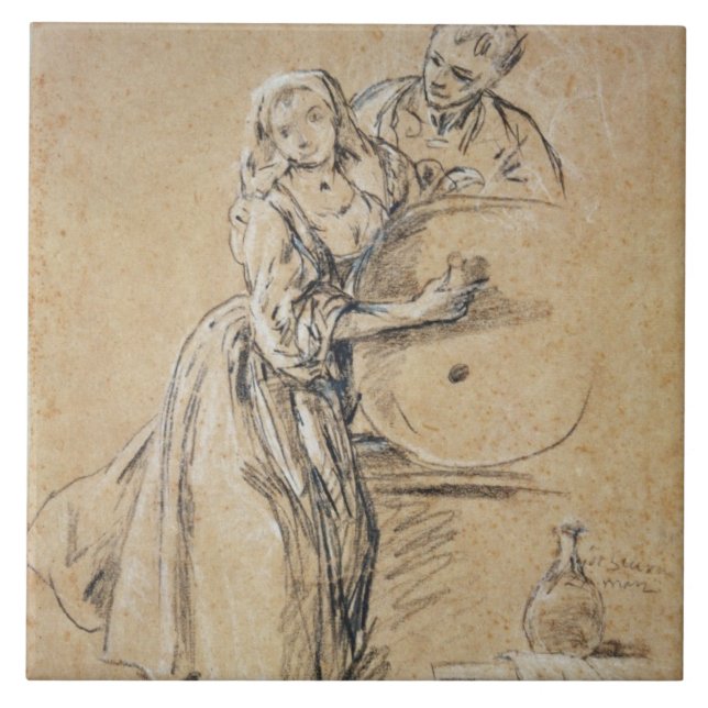 Wine-pourer with a Young Man (chalk) card Tile (Front)