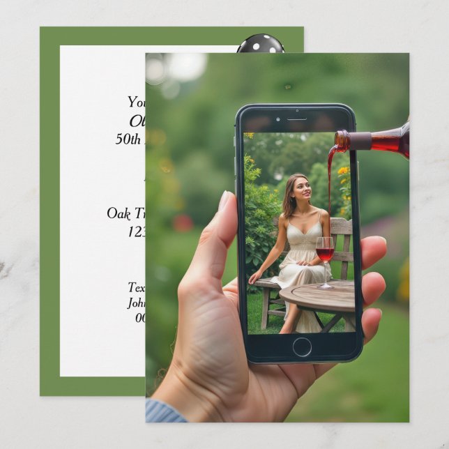 Wine Pouring 50th Birthday Party Invitation (Front/Back)