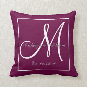 Wine Purple Monogram Wedding Keepsake Pillow