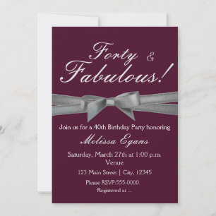 Wine Purple Silver Bow Party Chic Event Invitation