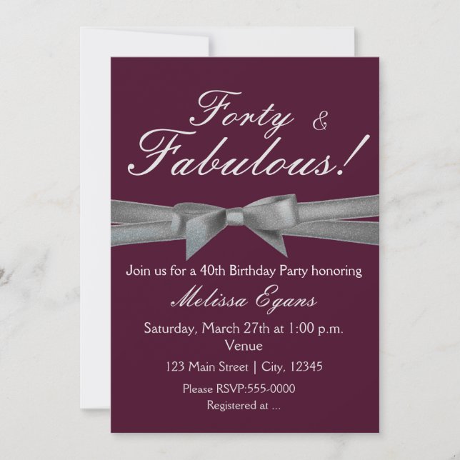 Wine Purple Silver Bow Party Chic Event Invitation (Front)