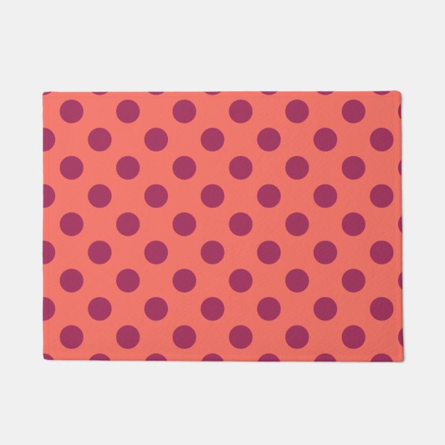 Wine red and living coral polka dots doormat (Front)