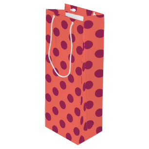 Wine red and living coral polka dots gift bag