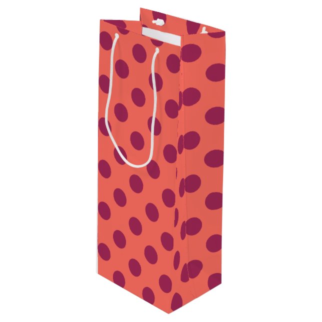 Wine red and living coral polka dots gift bag (Front Angled)
