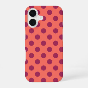 Wine red and living coral polka dots iPhone 16 case