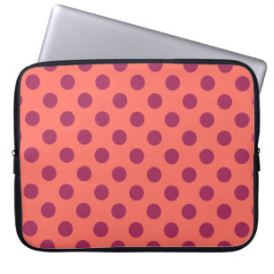 Wine red and living coral polka dots laptop sleeve