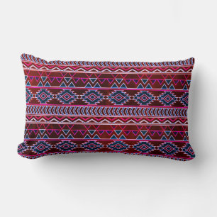 Wine Red Aztec Tribal Pattern Lumbar Pillow