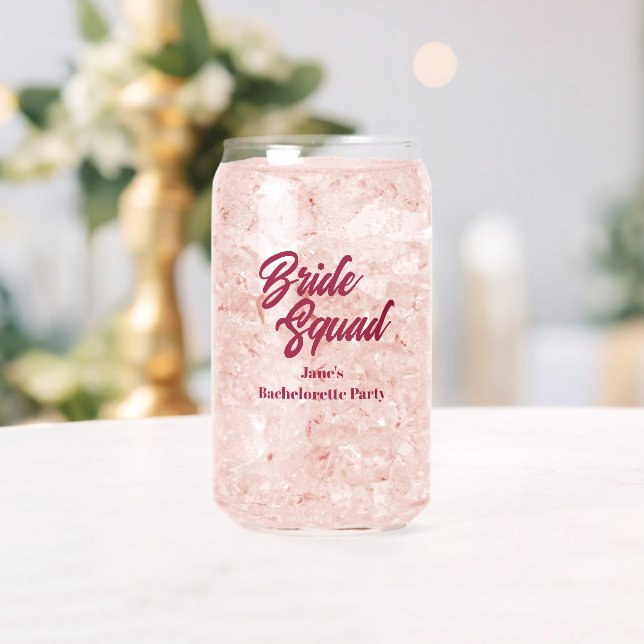 Wine Red Bride Squad Bachelorette Party Can Glass (Insitu (Wedding))