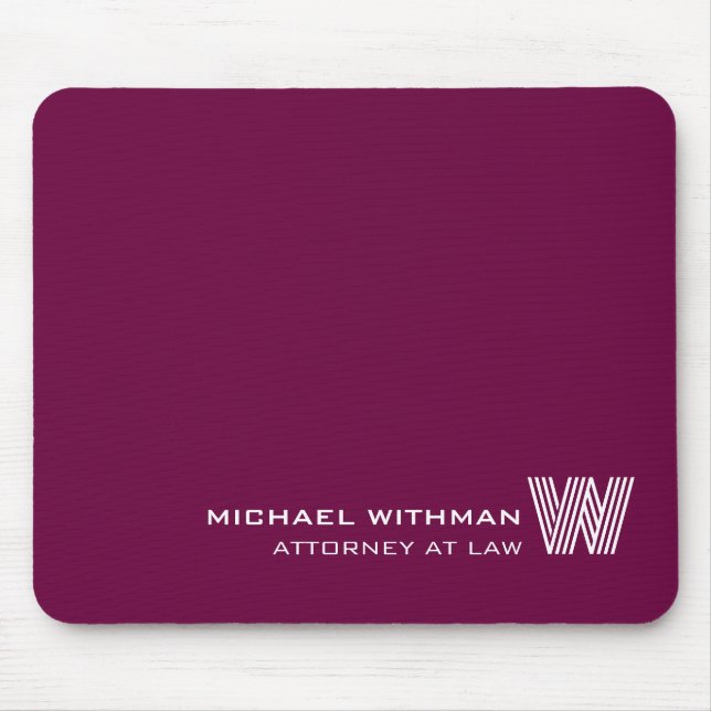WINE RED Custom Monogram, Name & Profession  Mouse Pad (Front)