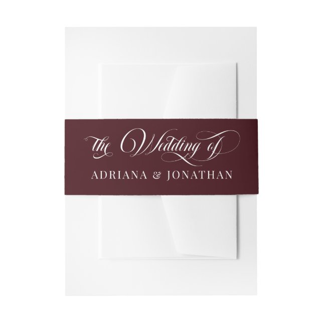 Wine Red Elegant Calligraphy Wedding Invitation Belly Band (Front Example)