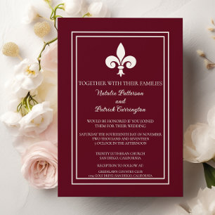 Wine Red Fleur de Lis Wedding Invitation