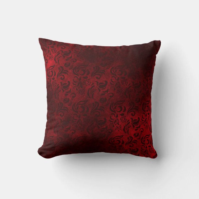 Wine Red Floral Patterned Throw Pillow (Front)
