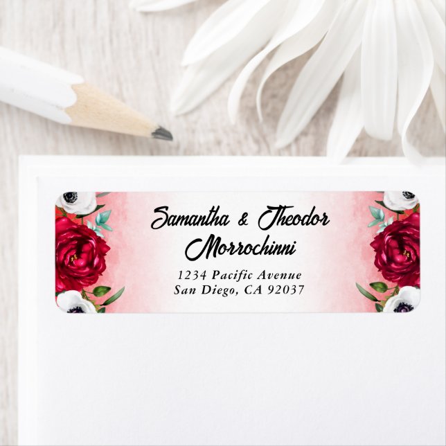 Wine Red Floral Return Address Labels (Insitu)