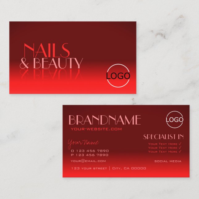 Wine Red Gradient Mirror Font Classic Logo Elegant Business Card (Front/Back)